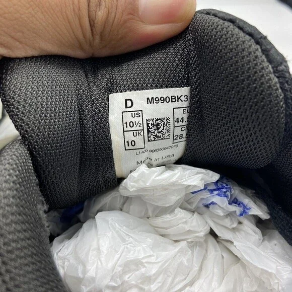 New Balance 990V3 Made In The USA Black M990BK3 Mens Size 10.5 Black 990 V3 - Picture 7 of 7